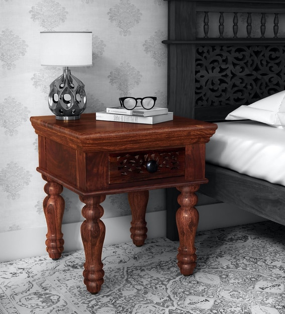 Buy Aramika Solid Wood Night Stand In Provincial Teak Finish Mudramark By Pepperfry Online Traditional Night Stands Tables Furniture Pepperfry Product