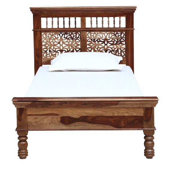 Buy Aramika Solid Wood Single Bed in Rustic Teak Finish Mudramark By