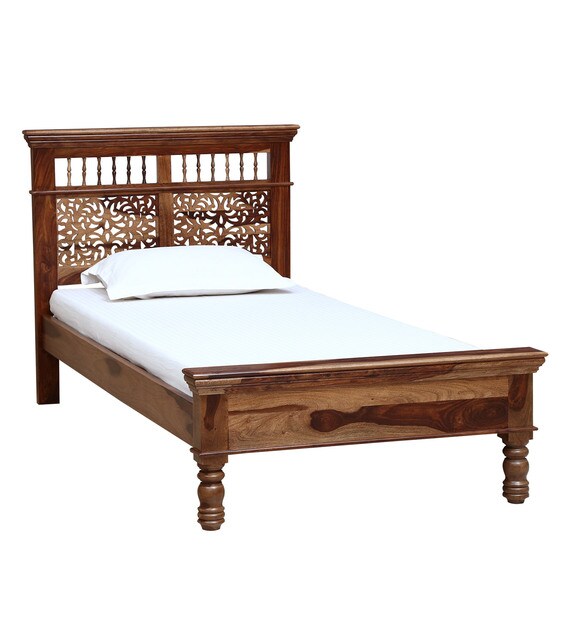 Buy Aramika Solid Wood Single Bed in Rustic Teak Finish Mudramark By