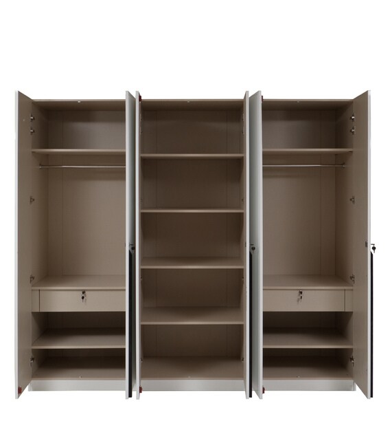 Buy Archer 6 Door Wardrobe in White Finish by Evok Online 4+ Door