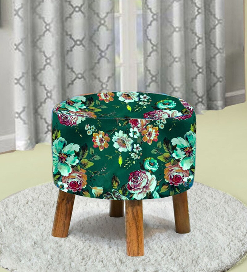 Buy Ariana Low Height Seating Stool in Green Colour by Globally Indian Online Transitional