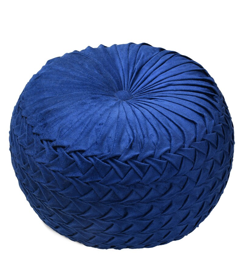 Buy Nicole Fabric Pouffe in Navy Blue Colour by Riance Creations Online Pouffes Pouffes
