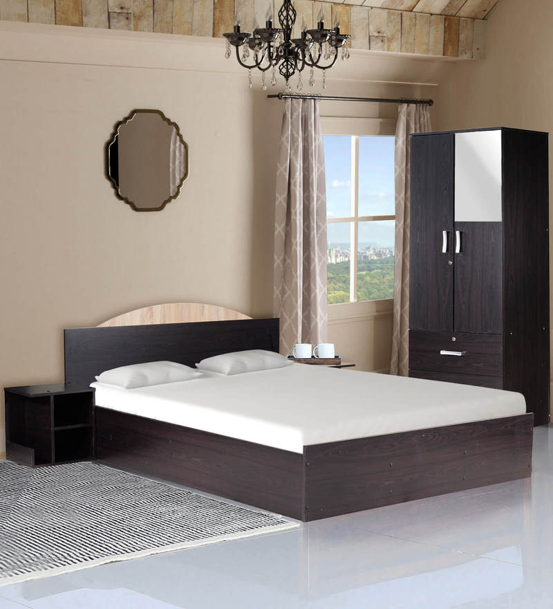 Arisa Bedroom Set Queen Size Bed With Storage 2 Door Wardrobe Two Bedside Table In Wenge Finish By Mintwud