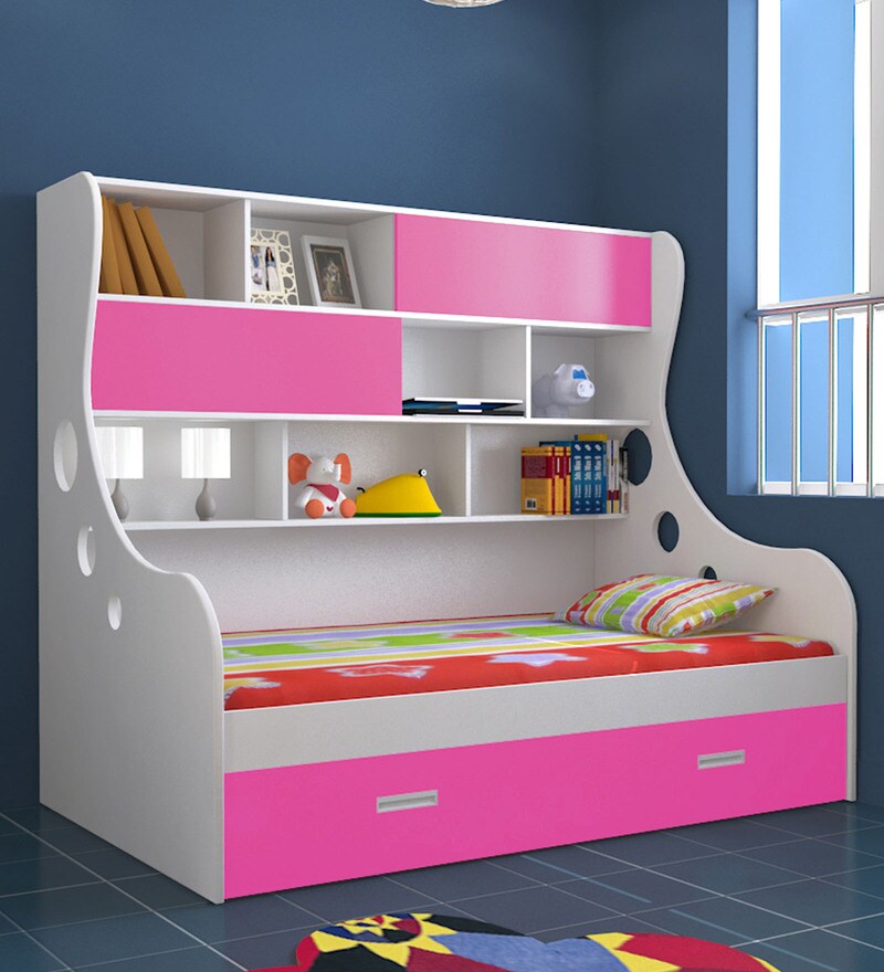 Buy Arthur Expandable Bed with Storage in Pink & White Colour by UNiCOS