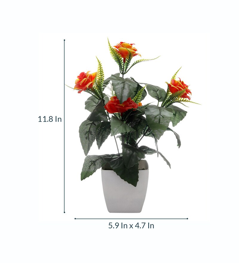 Buy Orange Rose Artificial Plant with Pot by Foliyaj Online