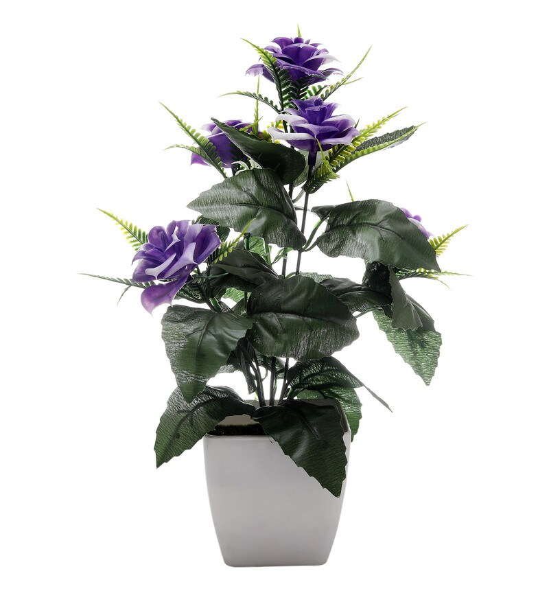 Buy Purple Rose Artificial Plant with Pot by Foliyaj Online