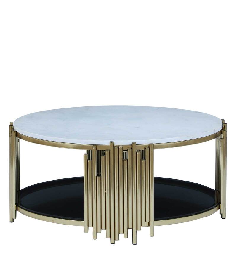 Buy Artis Round Coffee Table with White Marble Top & Golden Base by