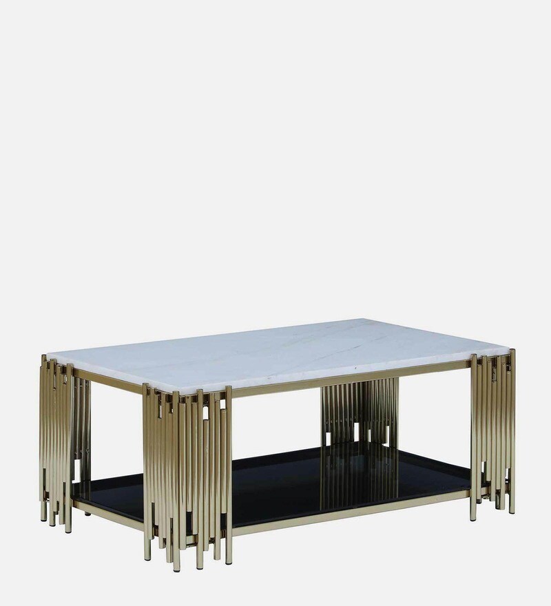 Buy Artis Square Coffee Table with White Marble Top & Golden Base by