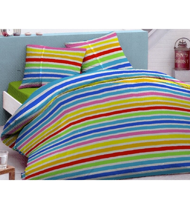 Buy Arto Rainbow Stripes Double Bedsheet And Pillow Cover Set 3