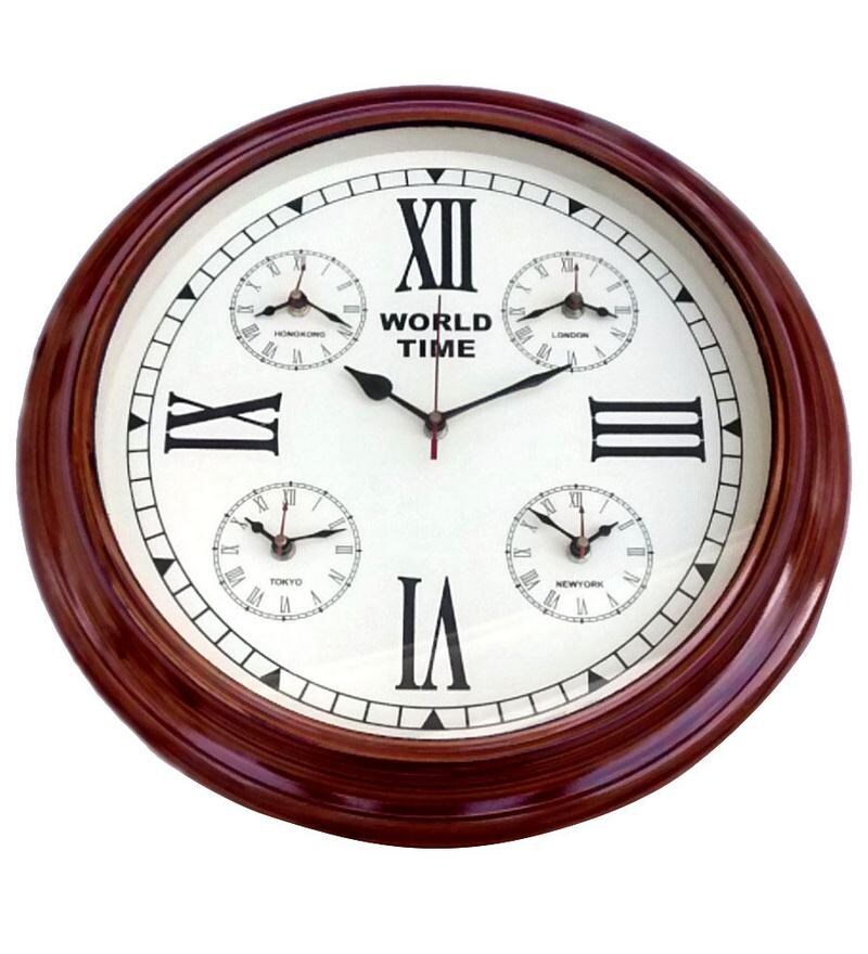 Buy Artshai Maroon Round World Time Wall Clock Online Vintage Wall