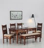 Aramika Sheesham Wood 6 Seater Dining Set In Scratch Resistant Honey Oak Finish With Bench
