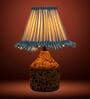 Blue Arc Table Lamp in Handcrafted Natural Cork with Lampshade