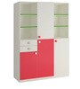 Arcadia Kids 3 Door Wardrobe with 2 Drawers in Strawberry Pink & Verdant Green Finish