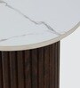 Arden Round Marble Finish Look-Top Side Table with Vertical Fluted Wooden Base in Brown Colour