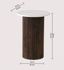 Arden Round Marble Finish Look-Top Side Table with Vertical Fluted Wooden Base in Brown Colour