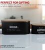 Ardura Black Metal Bread Box and Butter Box with Wooden Lids  Set of 2