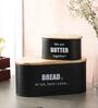 Ardura Black Metal Bread Box and Butter Box with Wooden Lids  Set of 2