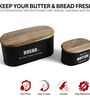 Ardura Black Metal Bread Box and Butter Box with Wooden Lids  Set of 2