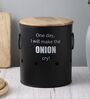 Ardura Black Metal Onion Container with Wooden Lid