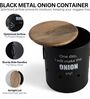 Ardura Black Metal Onion Container with Wooden Lid