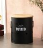 Ardura Black Metal Potato Container with Wooden Lid