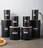 Ardura Black Metal Storage Containers with Wooden Lids Set of 8