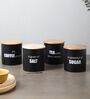 Ardura Black Metal Tea Sugar Coffee and Salt Small Containers with Wooden Lids Set of 4