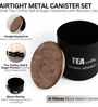 Ardura Black Metal Tea Sugar Coffee and Salt Small Containers with Wooden Lids Set of 4