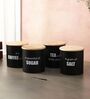 Ardura Black Metal Tea Sugar Coffee and Salt Small Containers with Wooden Lids Set of 4