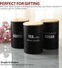 Ardura Black Metal Tea Sugar Coffee Containers with Wooden Lids Set of 3