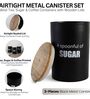 Ardura Black Metal Tea Sugar Coffee Containers with Wooden Lids Set of 3
