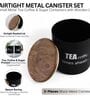 Ardura Black Metal Tea Sugar Coffee Small Containers with Wooden Lids Set of 3