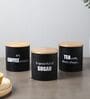 Ardura Black Metal Tea Sugar Coffee Small Containers with Wooden Lids Set of 3