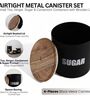 Ardura Black Metal Tea Sugar Ginger and Cardamom Containers with Wooden Lids Set of 4