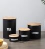 Ardura Black Metal Tea Sugar Ginger and Cardamom Containers with Wooden Lids Set of 4