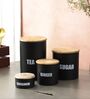 Ardura Black Metal Tea Sugar Ginger and Cardamom Containers with Wooden Lids Set of 4