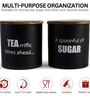 Ardura Black Metal Tea Sugar Small Containers with Wooden Lids Set of 2