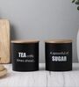 Ardura Black Metal Tea Sugar Small Containers with Wooden Lids Set of 2