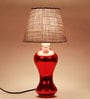 Areum Grey Fabric Shade Table Lamp with Red Base