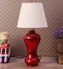 Areum Grey Fabric Shade Table Lamp with Red Base
