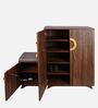 Ariel 23- Pairs 3 Door Shoe Cabinet Walnut Finish With Seating