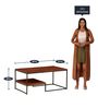 Arikara Solid Wood Coffee Table in Honey Oak Finish with Bronze Frame