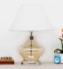 Agueda White Cotton Fabric Shade Night Lamp With Metal & Glass Base