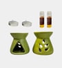 Set Of 6 Green Ceramic  Aroma Oil, Tea Light With Burner Set For Gifting