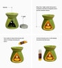 Set Of 6 Green Ceramic  Aroma Oil, Tea Light With Burner Set For Gifting