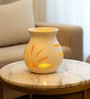 Set Of 4 Cream Ceramic  Aroma Oil, Tea Light With Burner Set For Gifting