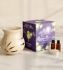 Set Of 4 Cream Ceramic  Aroma Oil, Tea Light With Burner Set For Gifting