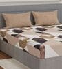 Beige Abstract 180 TC Polyester Double Size Bedsheet With 2 Pillow Covers
