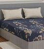 Blue Floral 180 TC Polyester Double Size Bedsheet With 2 Pillow Covers