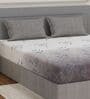 Grey Floral 180 TC Polyester Double Size Bedsheet With 2 Pillow Covers